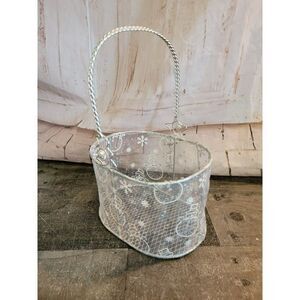 White silver snowman snowflake basket Xmas‎ decor